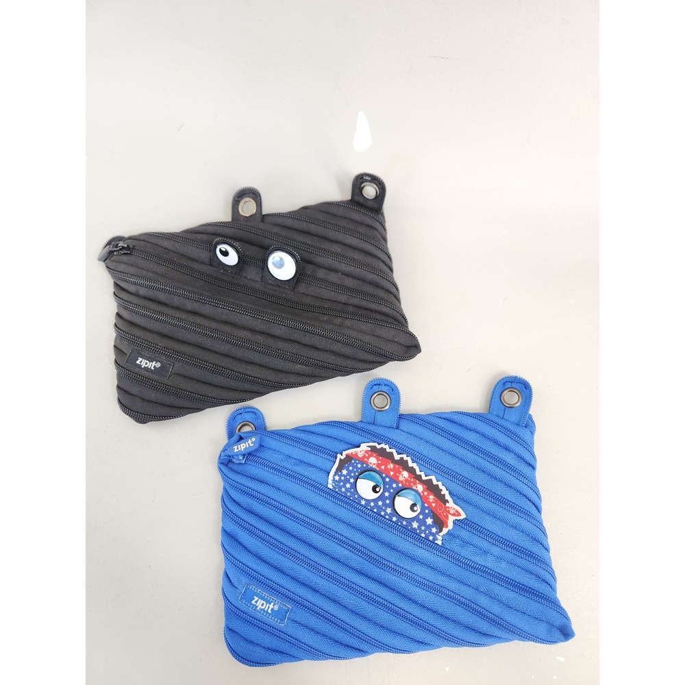 Zipit Monster Pencil Case Pouch Set of 2 Kids OS Black Blue Binder Bag - Picture 2 of 5